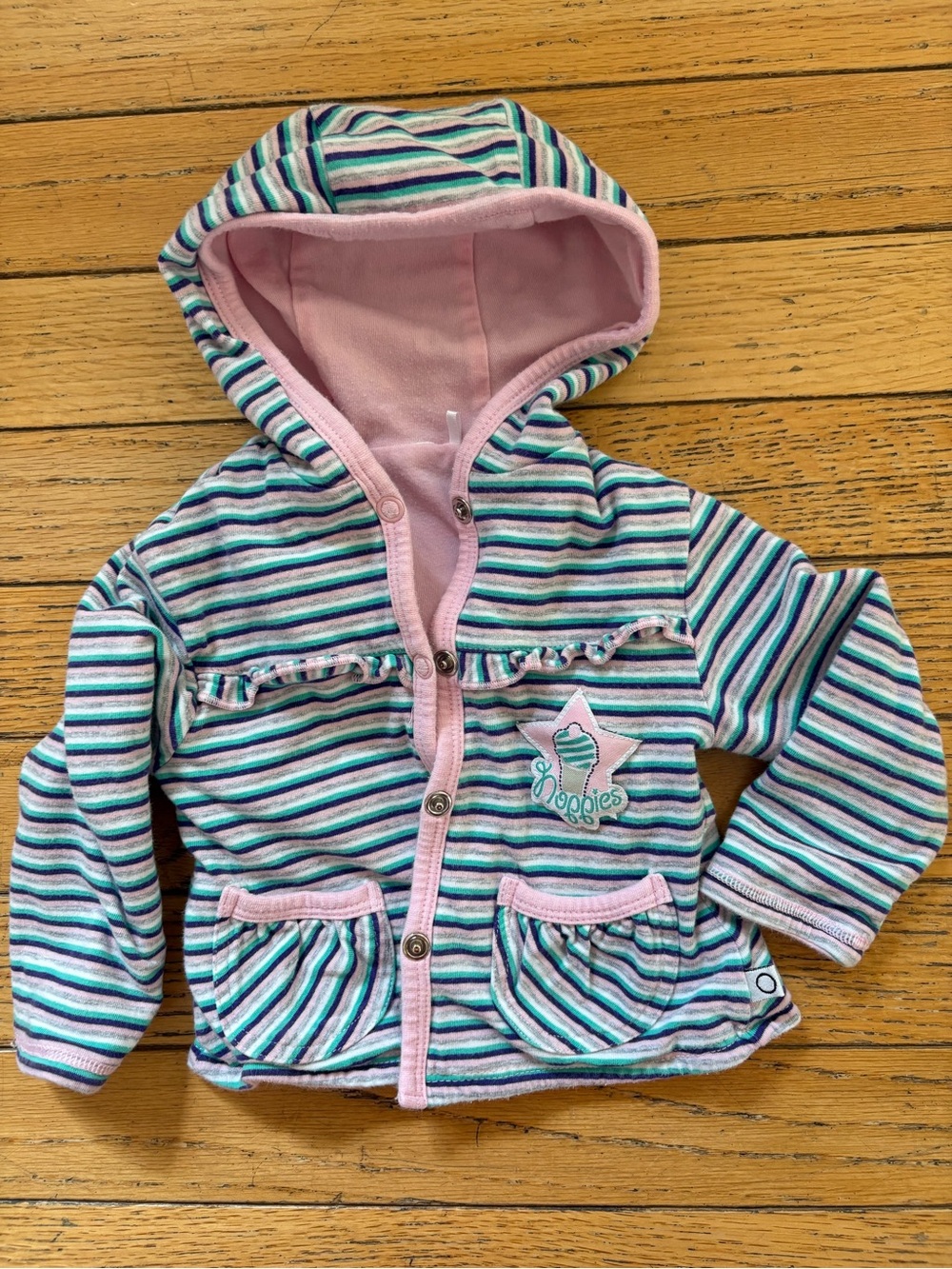 Noppies Reversible Striped Hooded Kids Jacket in Pink, Teal & White 3-6 months